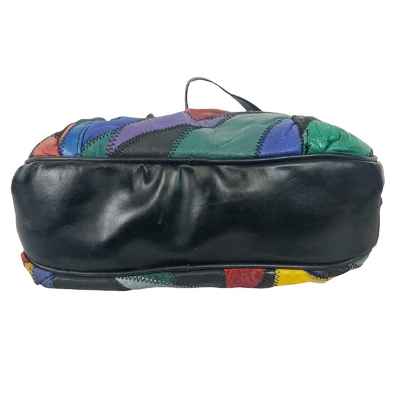 VINTAGE 80s Postmodern Multicolor Leather Patchwork Satchel Shoulder Bag - Picture 7 of 9